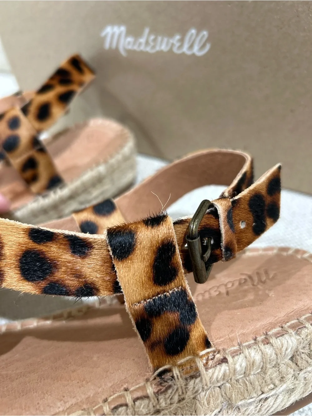 Madewell Leopard Espadrille Calf Hair Sandals Platform Strappy Size 8.5 NIB